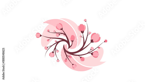 Abstract Swirl of Pink Cherry Blossom Branches and Petals