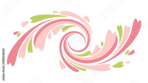 Abstract Swirl of Cherry Blossoms and Leaves, Springtime Floral Design