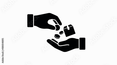 Hand giving money to another hand representing payment or transaction.