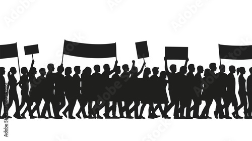 Silhouettes of People Marching with Flags vector