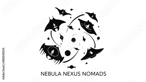 Whimsical cosmic creatures gracefully gliding through swirling starry patterns