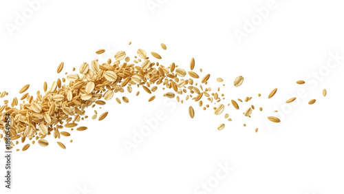 Oatmeal Grains Scattering on Black Background, Healthy Food Concept