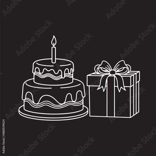 Celebration Cake and Gift Box Illustration Design Elements
