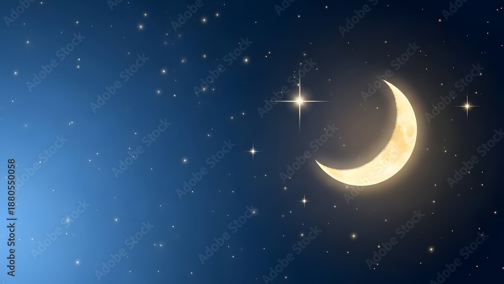 Fototapeta premium Crescent moon shining in a starry night sky