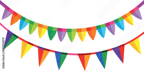 Festive Multi-Colored Party Bunting Flags Garland Isolated on White Background