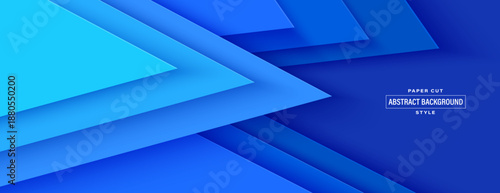 Blue geometric papercut backdrop. Abstract triangle pattern in navy. Ideal background for banner, brochure, graphic template projects. Blue cut cardboard layered triangular shape bg pattern.