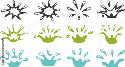 Colorful abstract water splash patterns in black green and blue