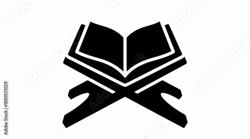 Open Holy Book on Stand Silhouette Icon.