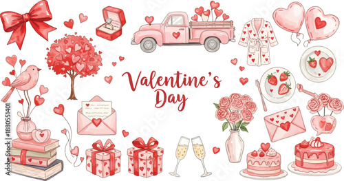 Valentines day celebration with gifts and decorations