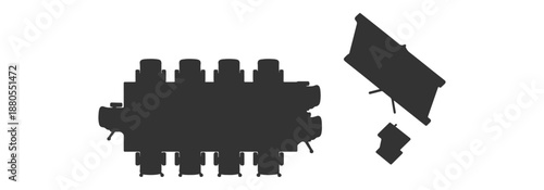 Conference room furniture silhouette CAD drawings, table chairs presentation setup, top view vector – Professional CAD Architectural Vector Collection