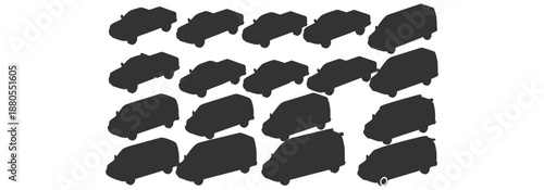 Temporary site vehicles silhouette CAD blocks, pickup trucks utility vans, top view, vector – Professional CAD Architectural Vector Collection