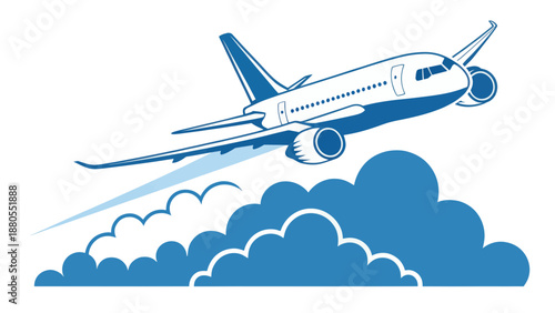 Blue Airplane Soaring Above Clouds