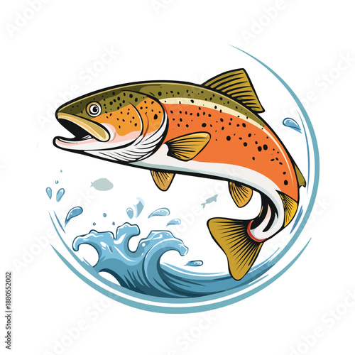 Cartoon fish caught on a hook in the ocean