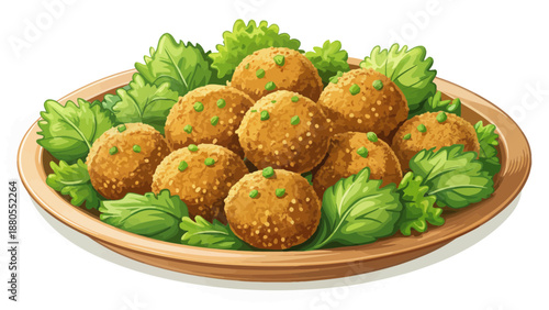 Golden Falafel Balls with Fresh Greens on Plate