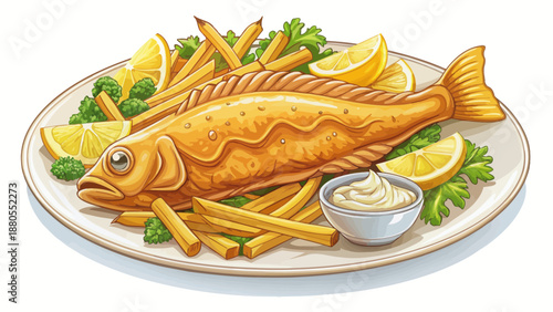 Golden Fried Fish and Chips Platter with Lemon