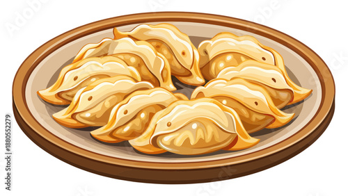 Golden Pan-Fried Gyoza Dumplings on a Plate