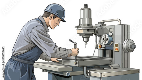 Machinist operating industrial equipment in workshop