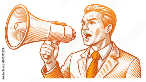 Man holding megaphone, announcing a message