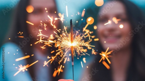 Friends celebrating with sparkler
