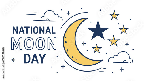 National Moon Day illustration with crescent moon and stars