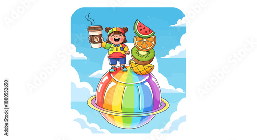 Cartoon boy eating watermelon slice.