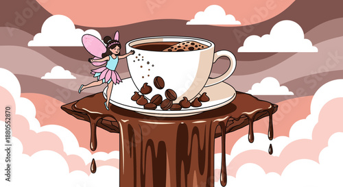 Coffee cup with chocolate drops.