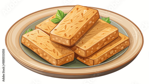 Tempeh Slices Stacked on a Plate Illustration