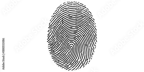 Black fingerprint illustration on a clean white background representing identity and biometric security