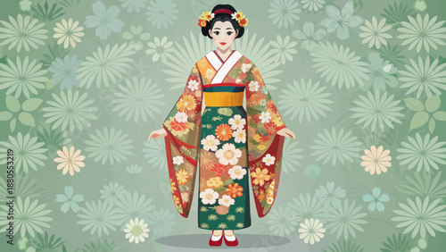 Woman in Traditional Floral Kimono