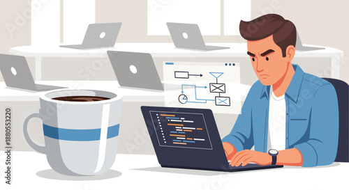 Man Working on Laptop Computer.