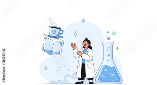 Scientist in lab coat holding beaker.