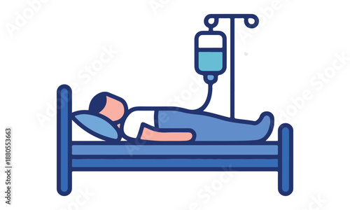 Hospital patient with iv drip in bed
