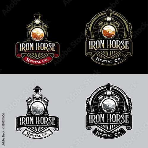 Fully editable vector Logo template with a classic locamotive and old western theme