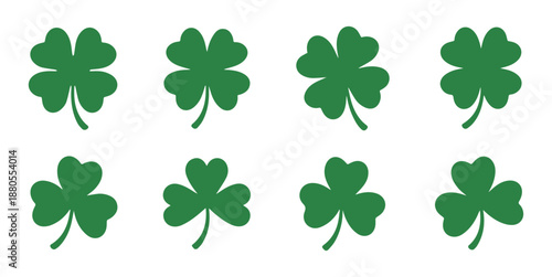 Collection of green shamrocks isolated on white background, Vector