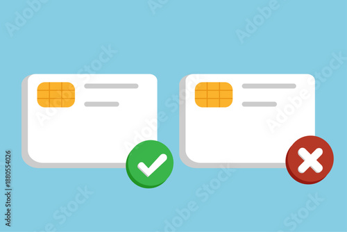 Credit Card Approval And Decline Concept With Checkmark And Cross Icons On Payment Cards