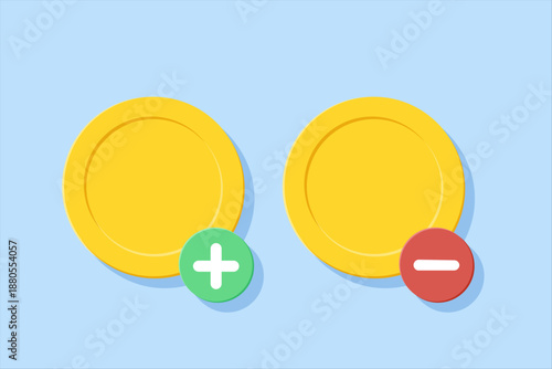 Coin Add And Remove Concept With Plus And Minus Icons On Currency Tokens