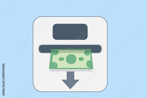 ATM Cash Withdrawal Icon With Money Bill And Down Arrow Banking Transaction Concept