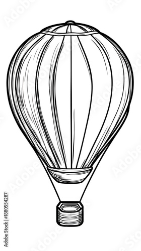 black and white hand drawn hot air balloon sketch isolated outline vintage style travel adventure air transport flying vessel design vector illustration