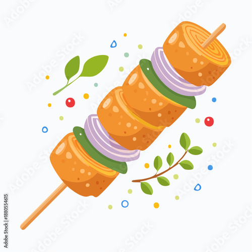 Delicious Skewered Food with Fresh Herbs and Spices, Perfect for Culinary Inspiration and Healthy Eating