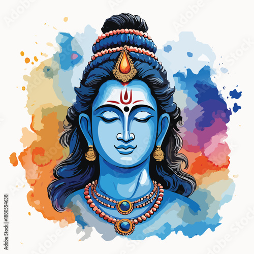 An artistic illustration of a stylish fashion model wearing a colorful Venice carnival mask and a hat, featuring painted hair and beauty details in a vibrant vector lady portrait