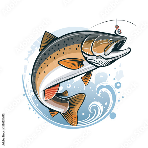 Fish on hook vector illustration in water