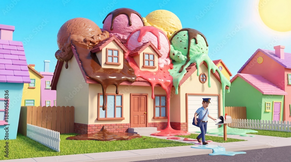 Fototapeta premium Colorful Fantasy Cottage Built from Desserts and Sweets (Generative AI)