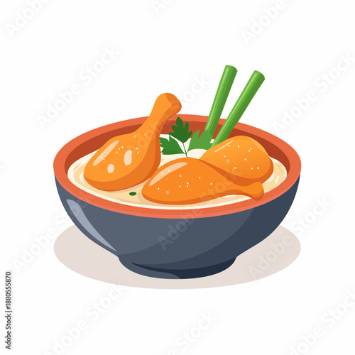 Appetizing illustration of creamy chicken drumsticks served in a rustic bowl, garnished with fresh greens, perfect for a hearty and comforting meal representation