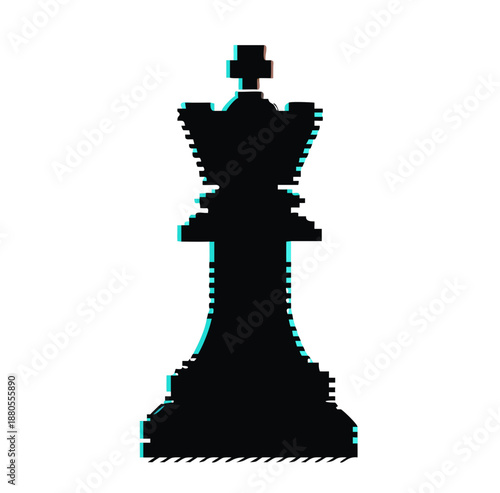 Black chess queen silhouette with glitch effectin digital distortion symbol of strategy power art hd