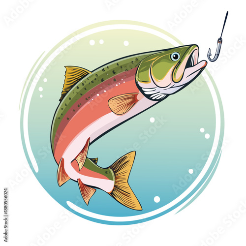 Cartoon fish on a fishing hook vector illustration