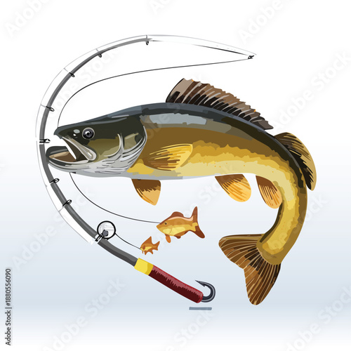 Cartoon fish on fishing hook illustration