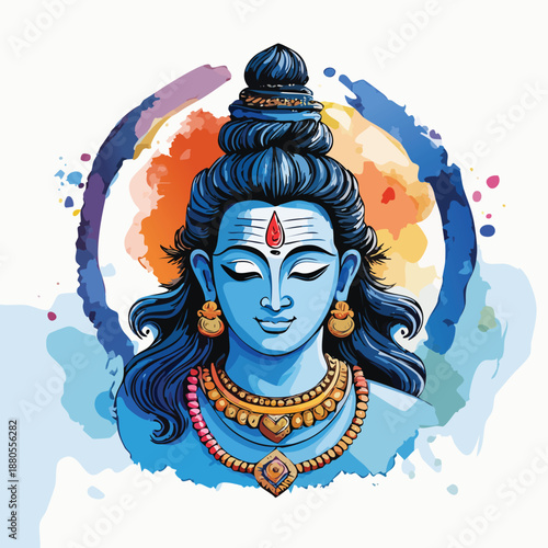 Vector illustration of a fashion mask featuring the face of Hindu god Ganesha styled as a colorful graffiti skull with artistic hair and horror elements