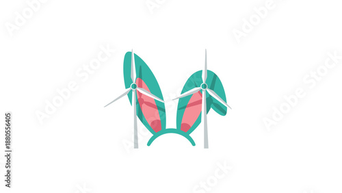 Wind Turbines as Bunny Ears Headband on White Background, Generative AI.