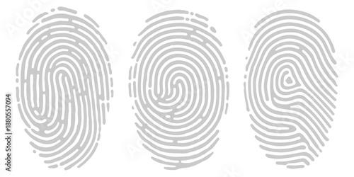 Fingerprint Patterns: Capturing the intricacies of human identity, this image showcases three distinct fingerprint patterns, each a unique symbol of individuality and security.