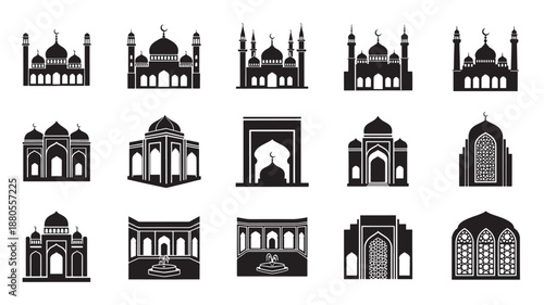 Taj Mahal Silhouette Icons Set